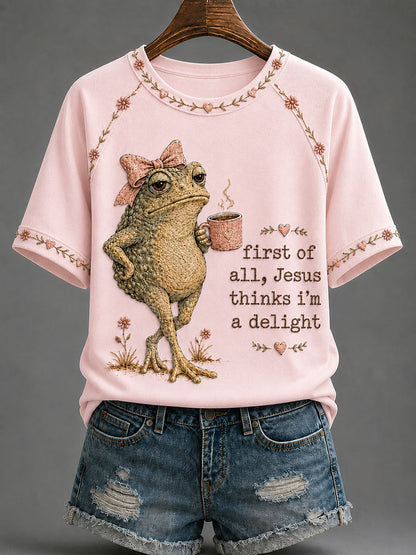 Camiseta Casual Estampada 'Jesus Acha que Sou Deliciosa' Feminina