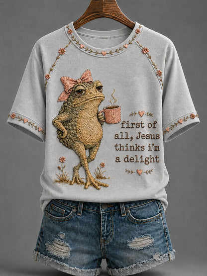 Camiseta Casual Estampada 'Jesus Acha que Sou Deliciosa' Feminina