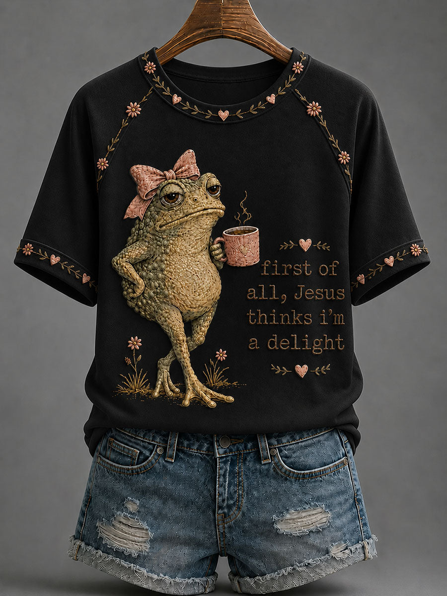 Camiseta Casual Estampada 'Jesus Acha que Sou Deliciosa' Feminina