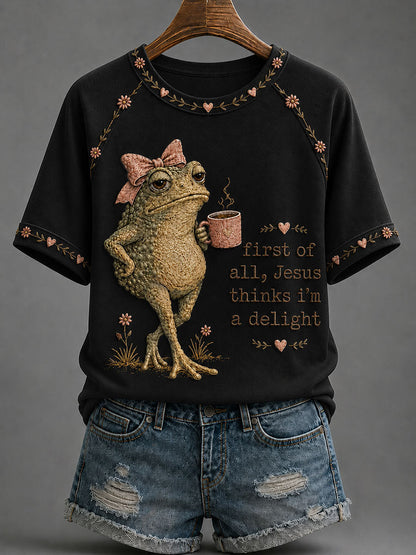 Camiseta Casual Estampada 'Jesus Acha que Sou Deliciosa' Feminina