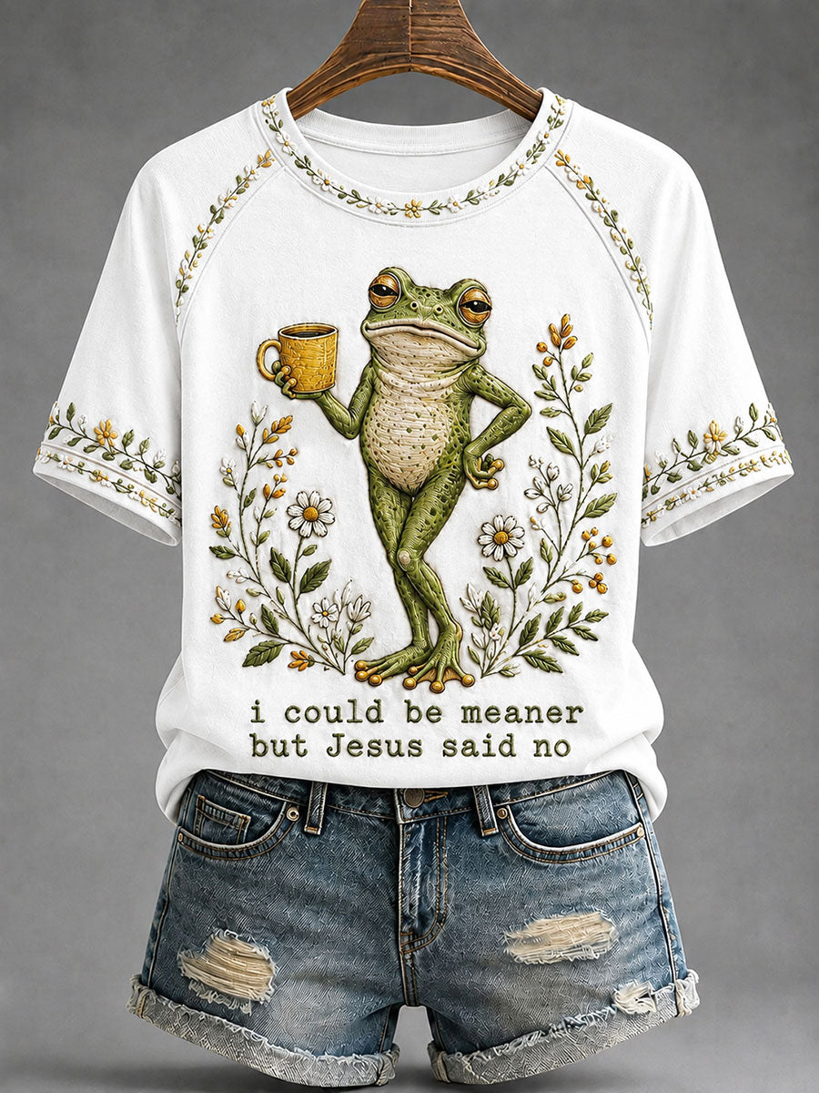 Camiseta casual impressa das mulheres 'Eu Poderia Ser Meaner Mas Jesus Disse Não'