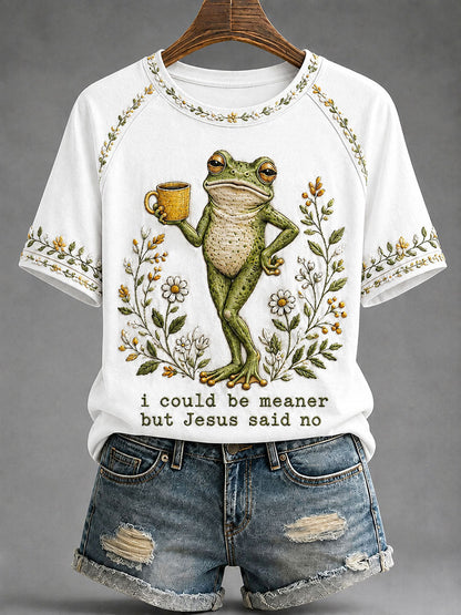 Camiseta casual impressa das mulheres 'Eu Poderia Ser Meaner Mas Jesus Disse Não'