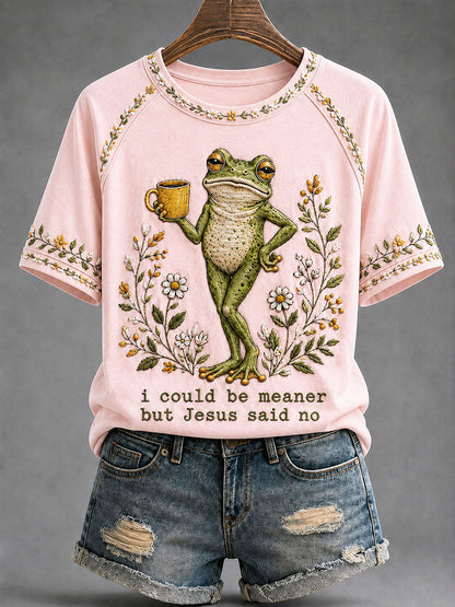 Camiseta casual impressa das mulheres 'Eu Poderia Ser Meaner Mas Jesus Disse Não'