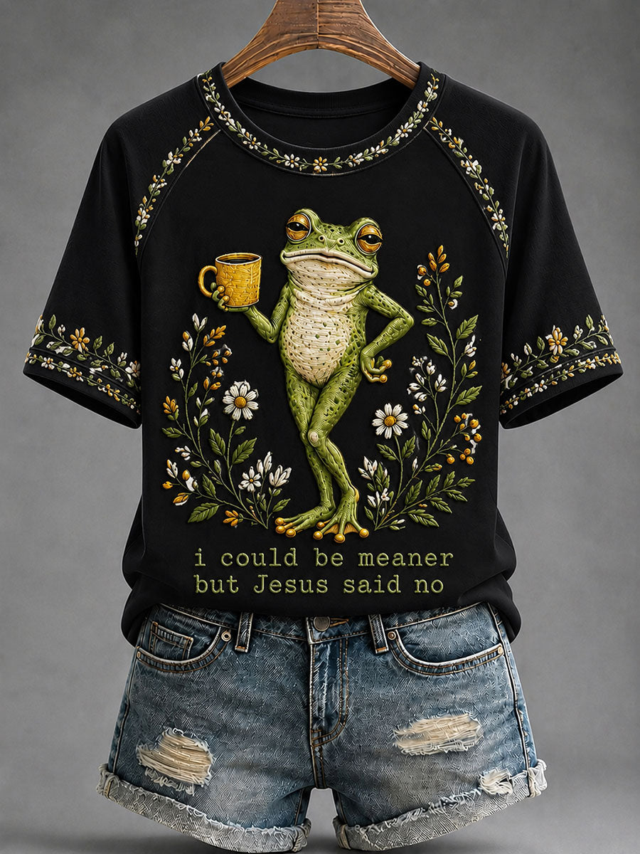 Camiseta casual impressa das mulheres 'Eu Poderia Ser Meaner Mas Jesus Disse Não'