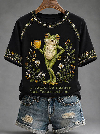 Camiseta casual impressa das mulheres 'Eu Poderia Ser Meaner Mas Jesus Disse Não'