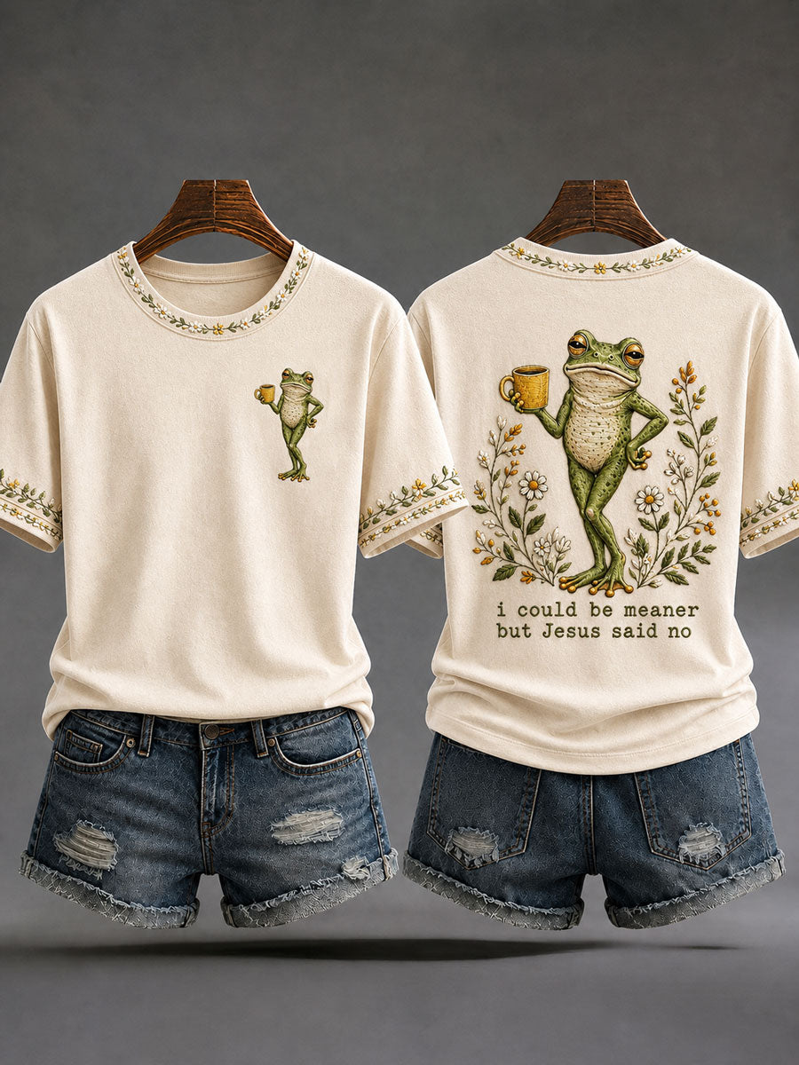 Camiseta casual estampada para mulheres com a frase “Eu poderia ser mais má, mas Jesus disse não”