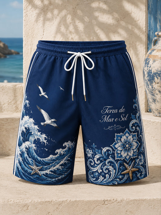 Masculino Português Estilo Resort Art Print Casual Shorts