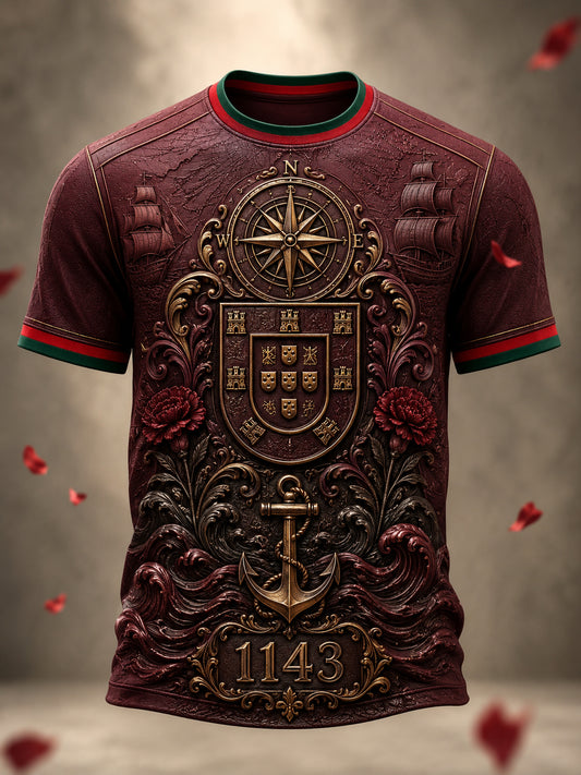 Camiseta com estampa artística patriótica do espírito marítimo português masculina