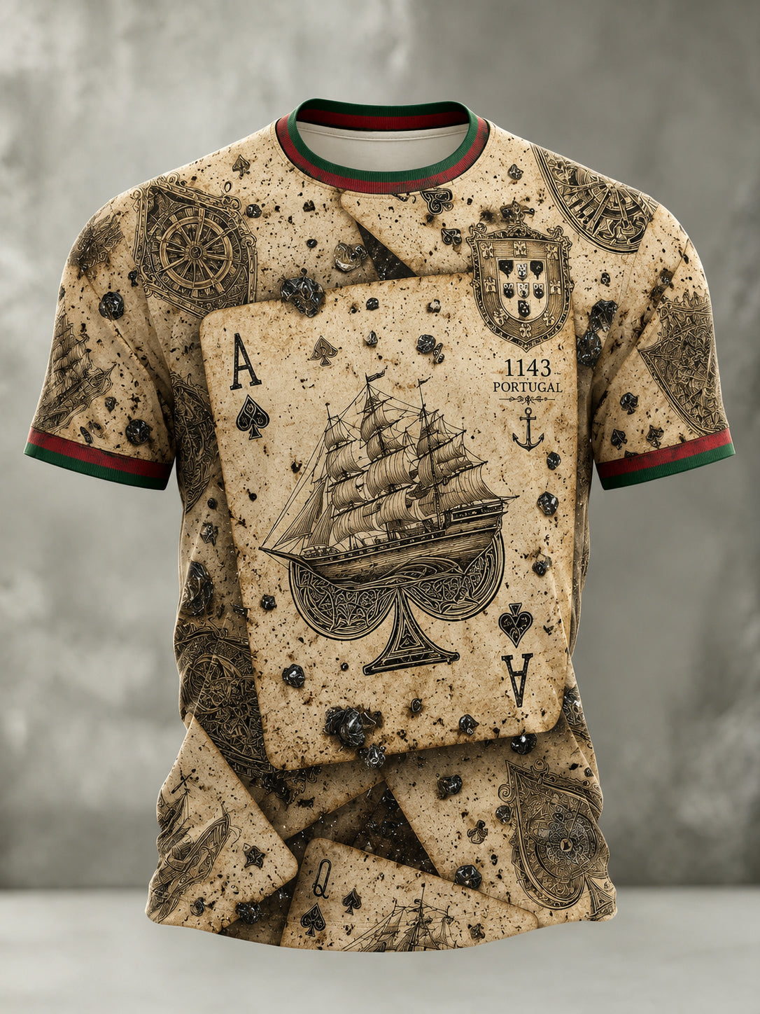 Camiseta com estampa artística patriótica do espírito marítimo português masculina