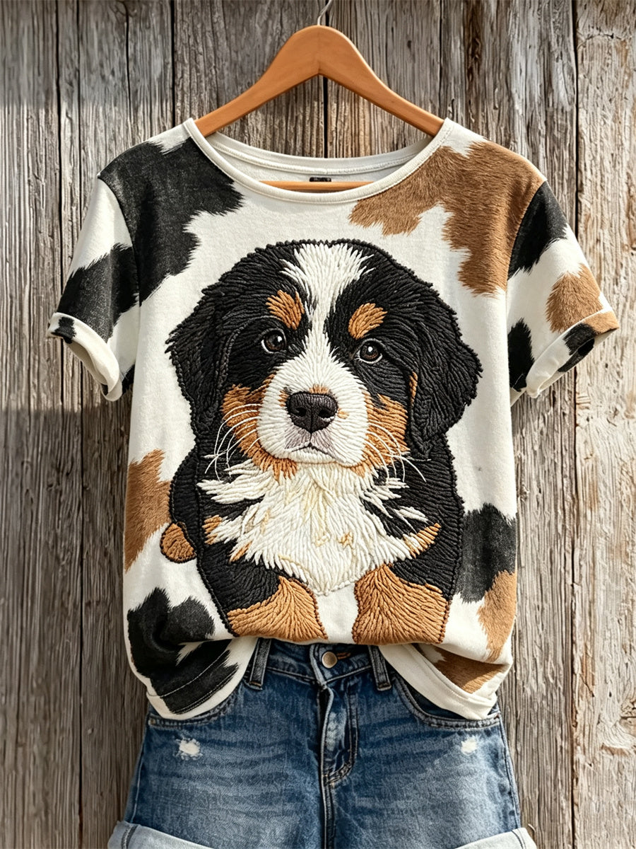 Cão de montanha Bernese & cão casaco padrão impressão t-shirt de manga curta feminino