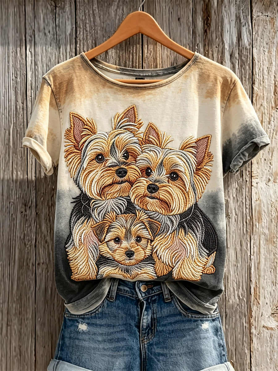 Yorkshire Terriers & Dog casaco padrão gradiente impressão camiseta de manga curta do mulheres