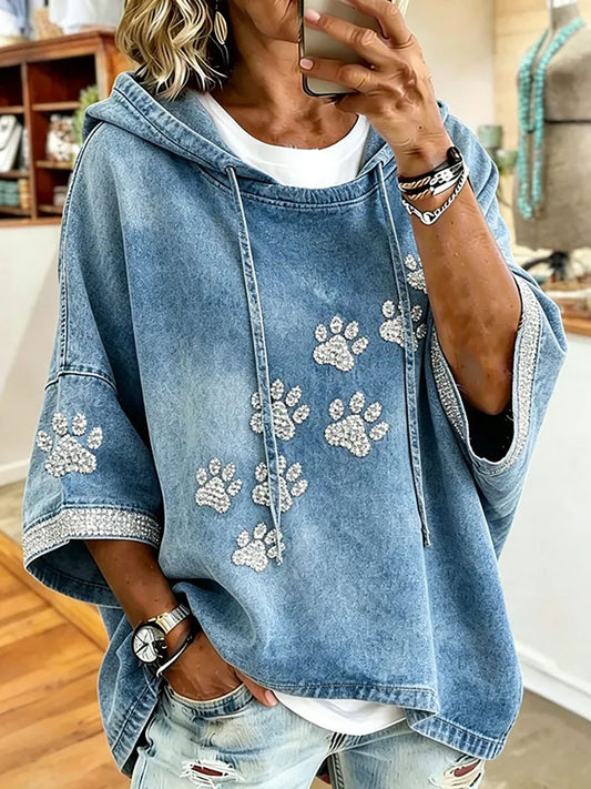 Blusa casual com estampa de patinhas para mulheres