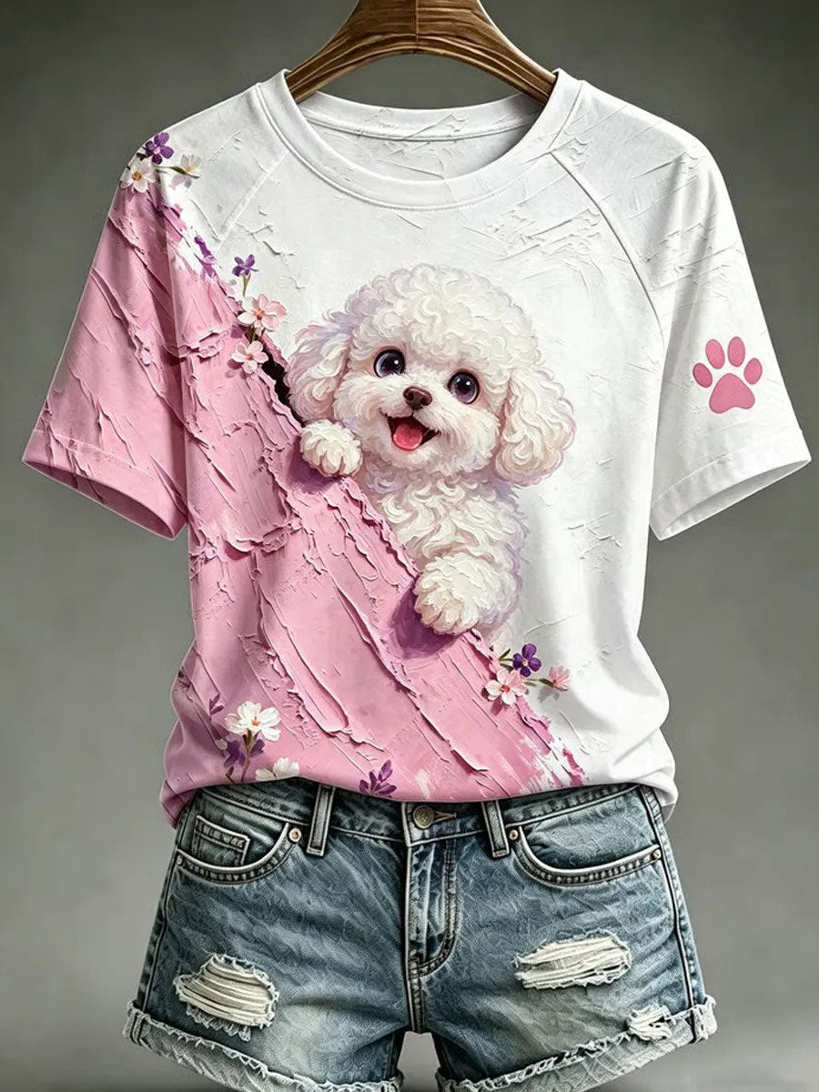 Cachorro feminino Art Print Casual T-Shirt