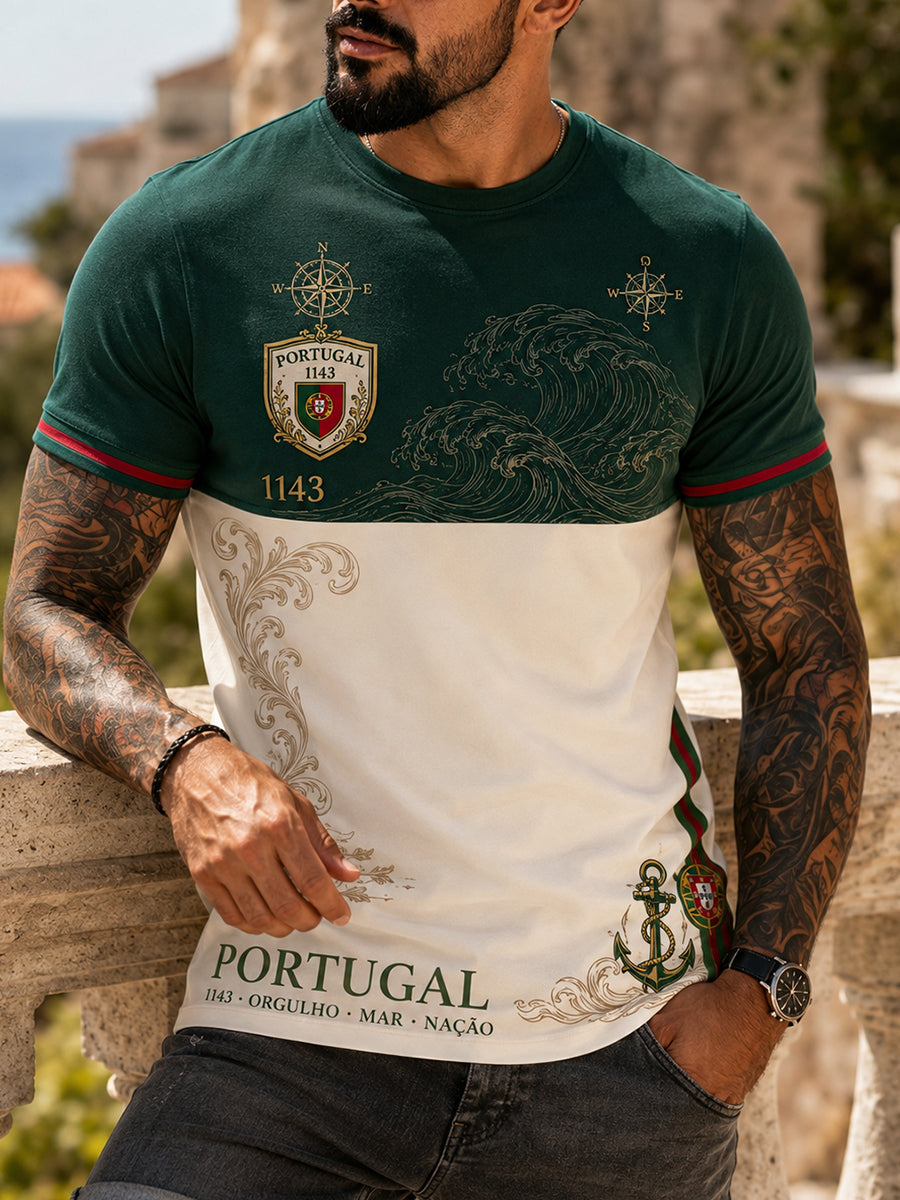 Camiseta com Estampa Artística do Espírito Português e do Sentimento Patriótico Masculino