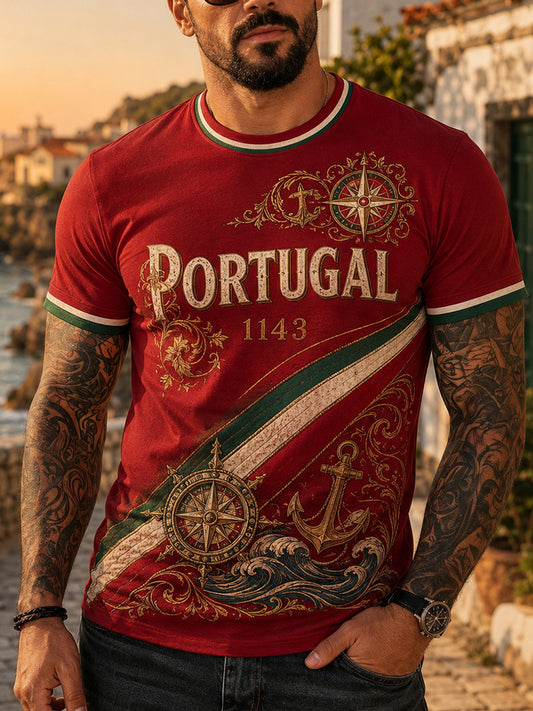 Camiseta com Estampa Artística do Espírito Português e do Sentimento Patriótico Masculino