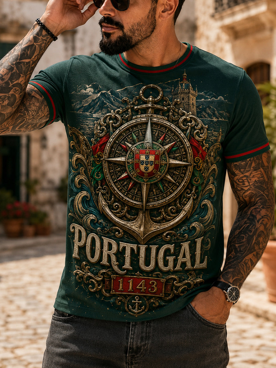 Camiseta com Estampa Artística do Espírito Português e do Sentimento Patriótico Masculino