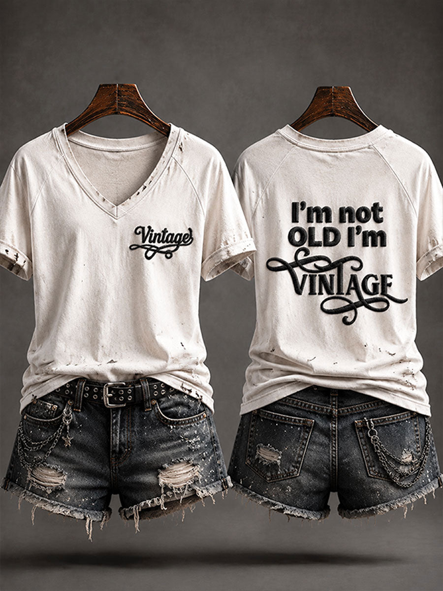 Camiseta casual feminina 'Eu não sou velha, sou vintage'