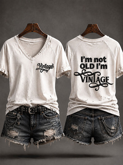 Camiseta casual feminina 'Eu não sou velha, sou vintage'