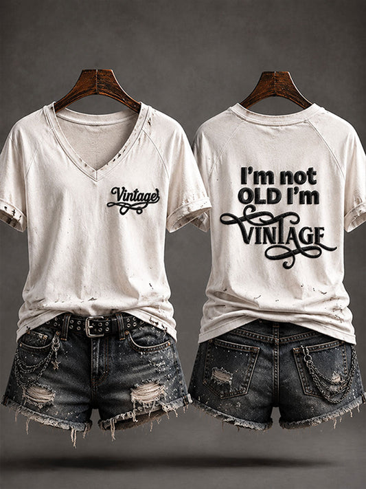 Camiseta casual feminina 'Eu não sou velha, sou vintage'