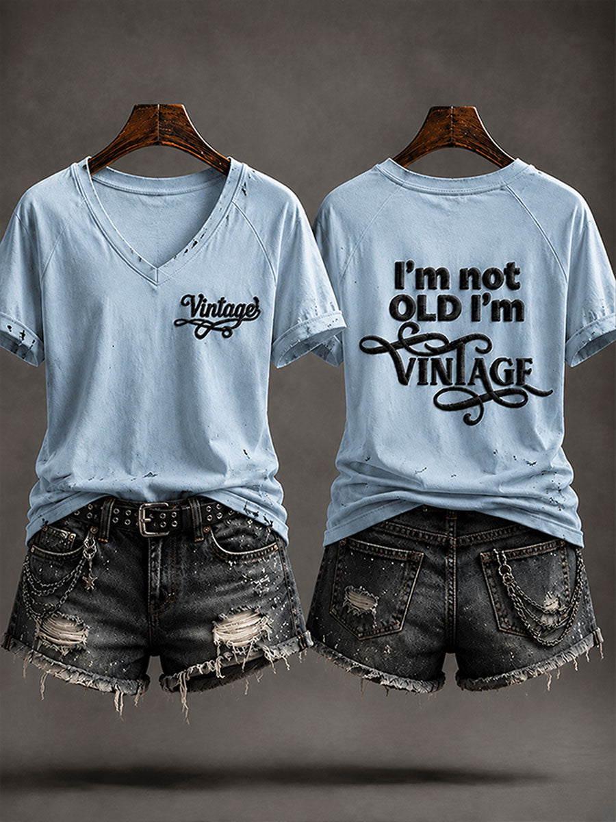 Camiseta casual feminina 'Eu não sou velha, sou vintage'