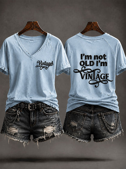 Camiseta casual feminina 'Eu não sou velha, sou vintage'