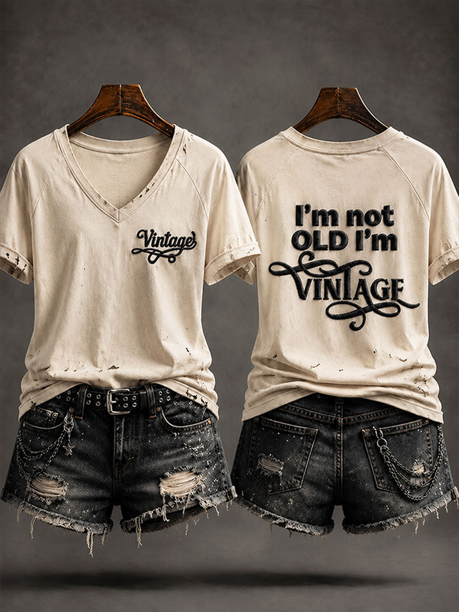 Camiseta casual feminina 'Eu não sou velha, sou vintage'