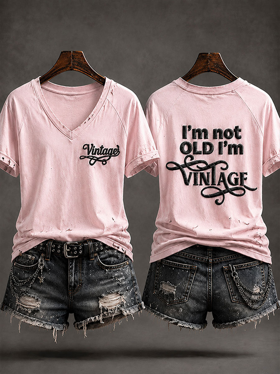 Camiseta casual feminina 'Eu não sou velha, sou vintage'