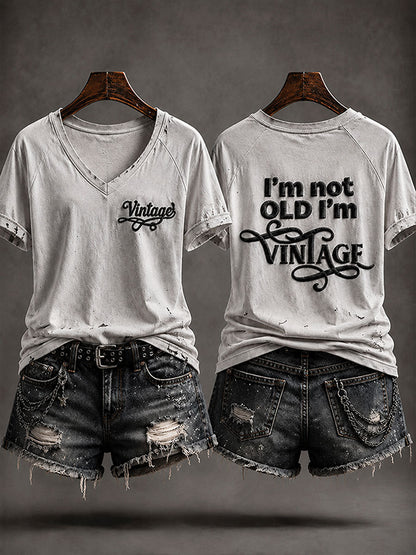 Camiseta casual feminina 'Eu não sou velha, sou vintage'