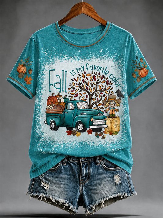 T-shirt de manga curta estampada queda feminina