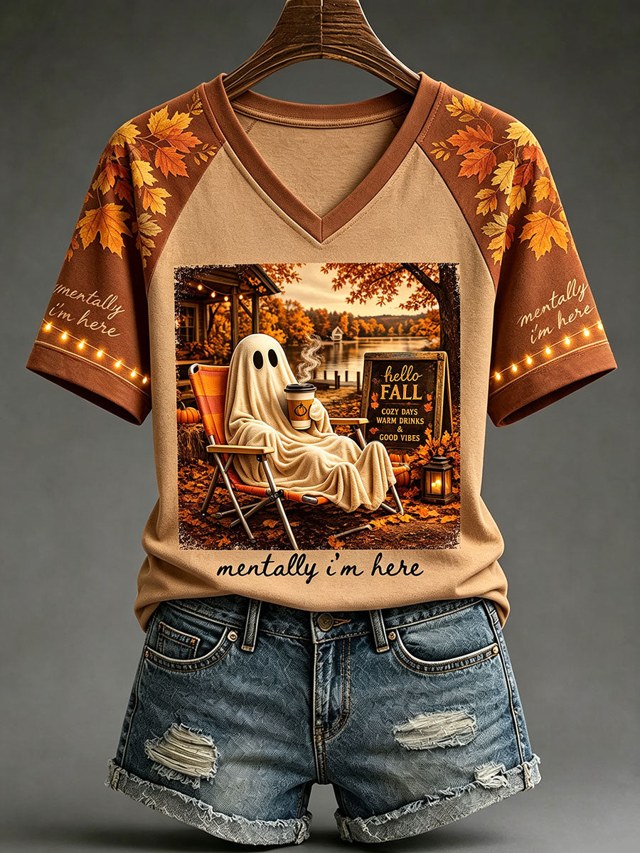 Camisetas Outono V-Neck das mulheres
