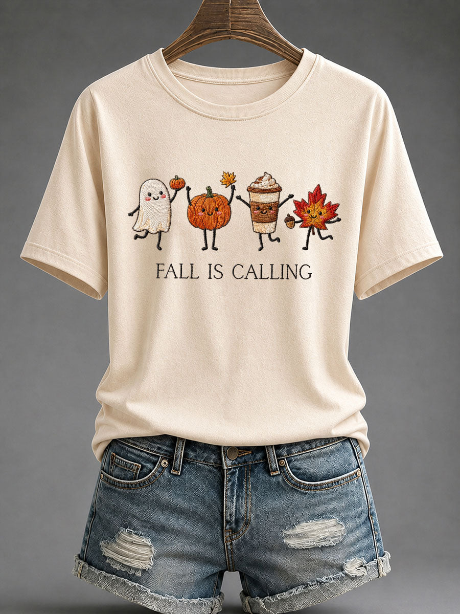Camiseta casual impressa 'Fall Is Calling' das mulheres