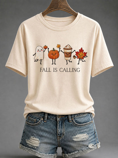 Camiseta casual impressa 'Fall Is Calling' das mulheres