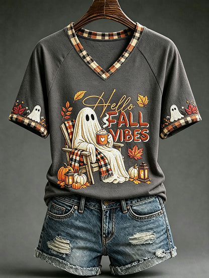 Camisetas femininas de Outono V-Neck