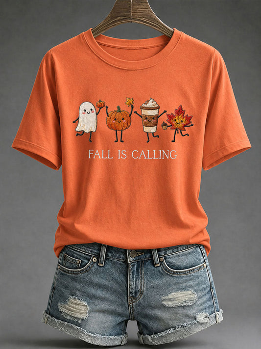 Camiseta casual impressa 'Fall Is Calling' das mulheres