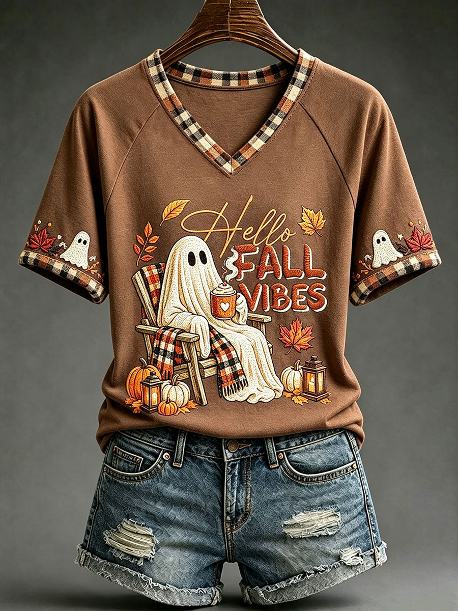 Camisetas femininas de Outono V-Neck