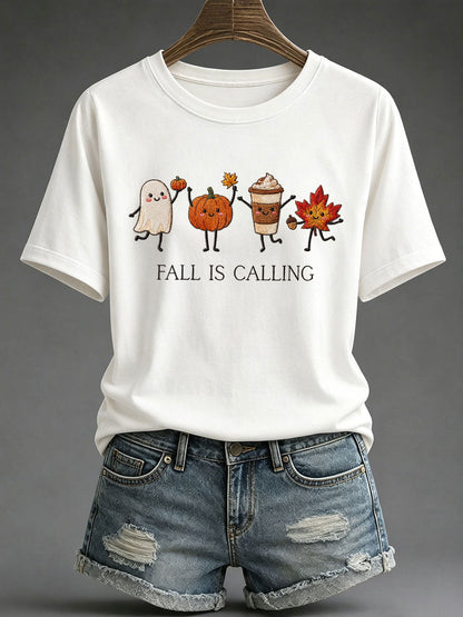 Camiseta casual impressa 'Fall Is Calling' das mulheres