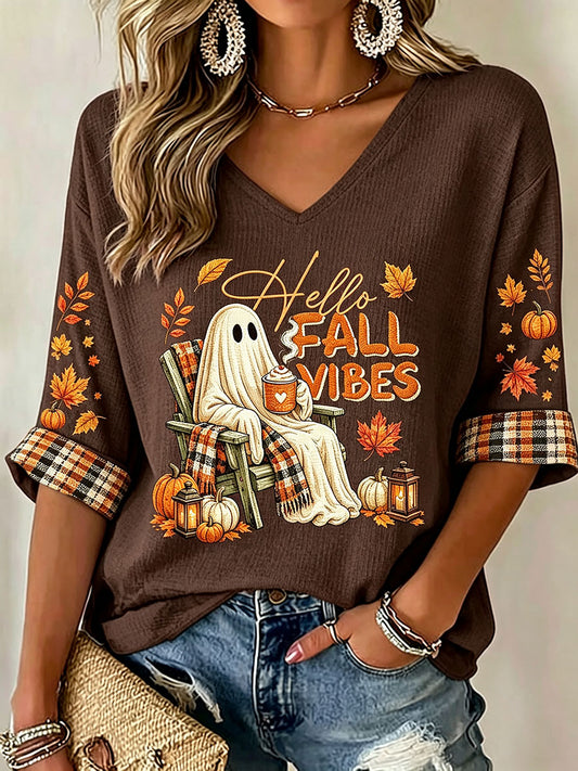 Outono V-Neck Tops das mulheres