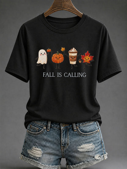 Camiseta casual impressa 'Fall Is Calling' das mulheres