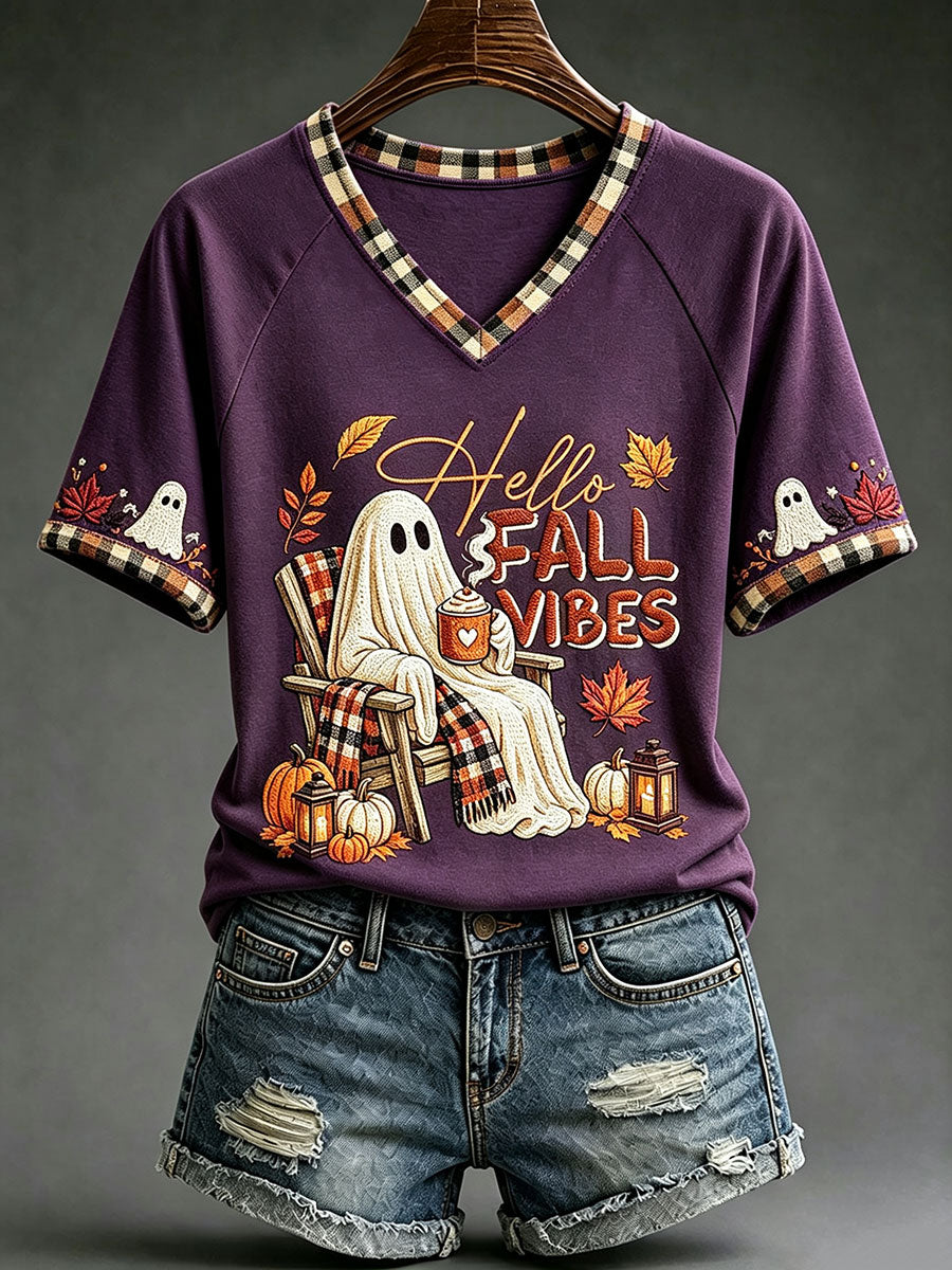 Camisetas femininas de Outono V-Neck