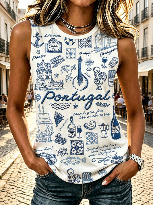 Colete Casual Estampado Portugal Feminino