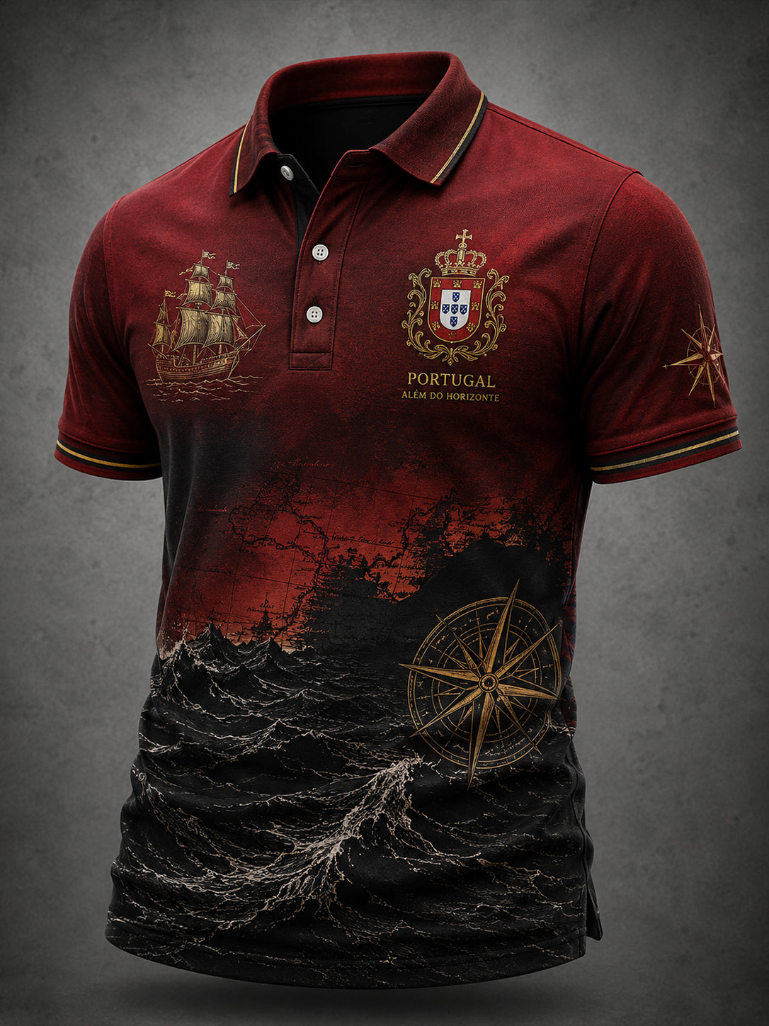 Camiseta com estampa artística masculina temática de espírito náutico português