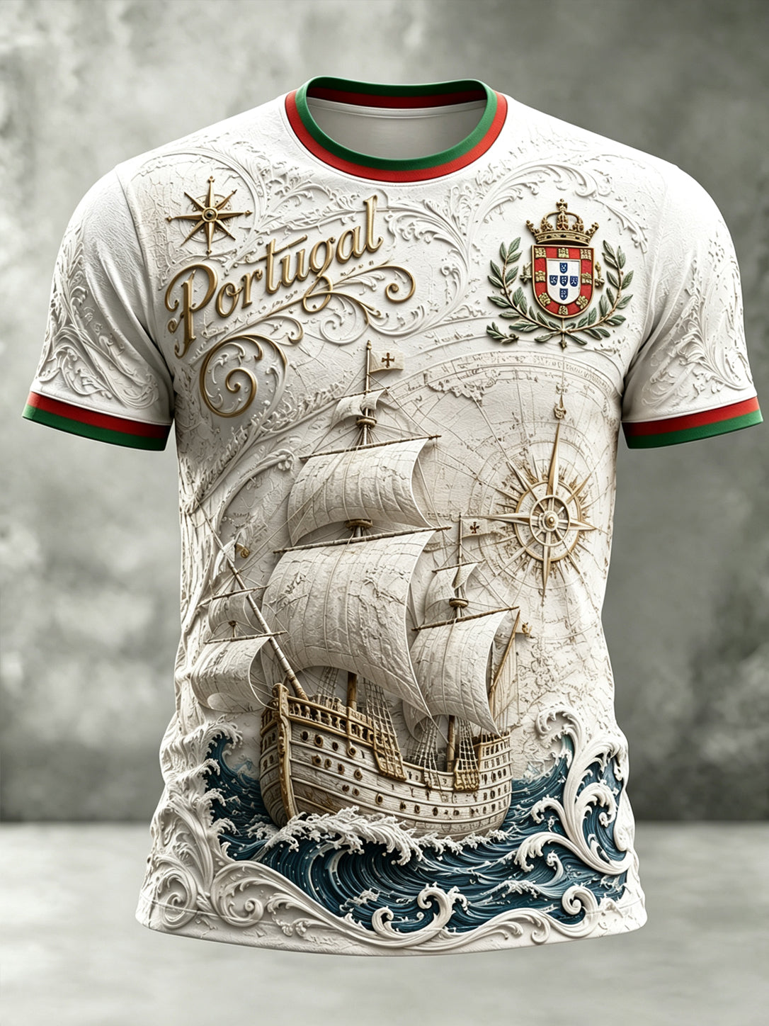 Camiseta com estampa artística masculina temática de espírito náutico português
