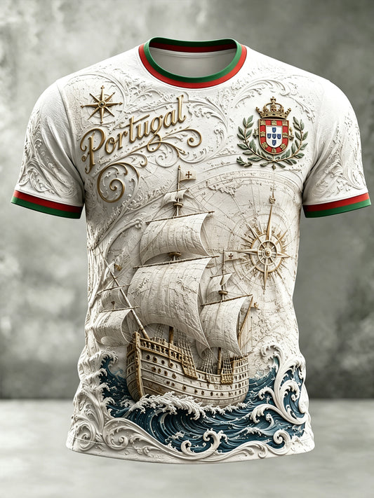 Camiseta com estampa artística masculina temática de espírito náutico português