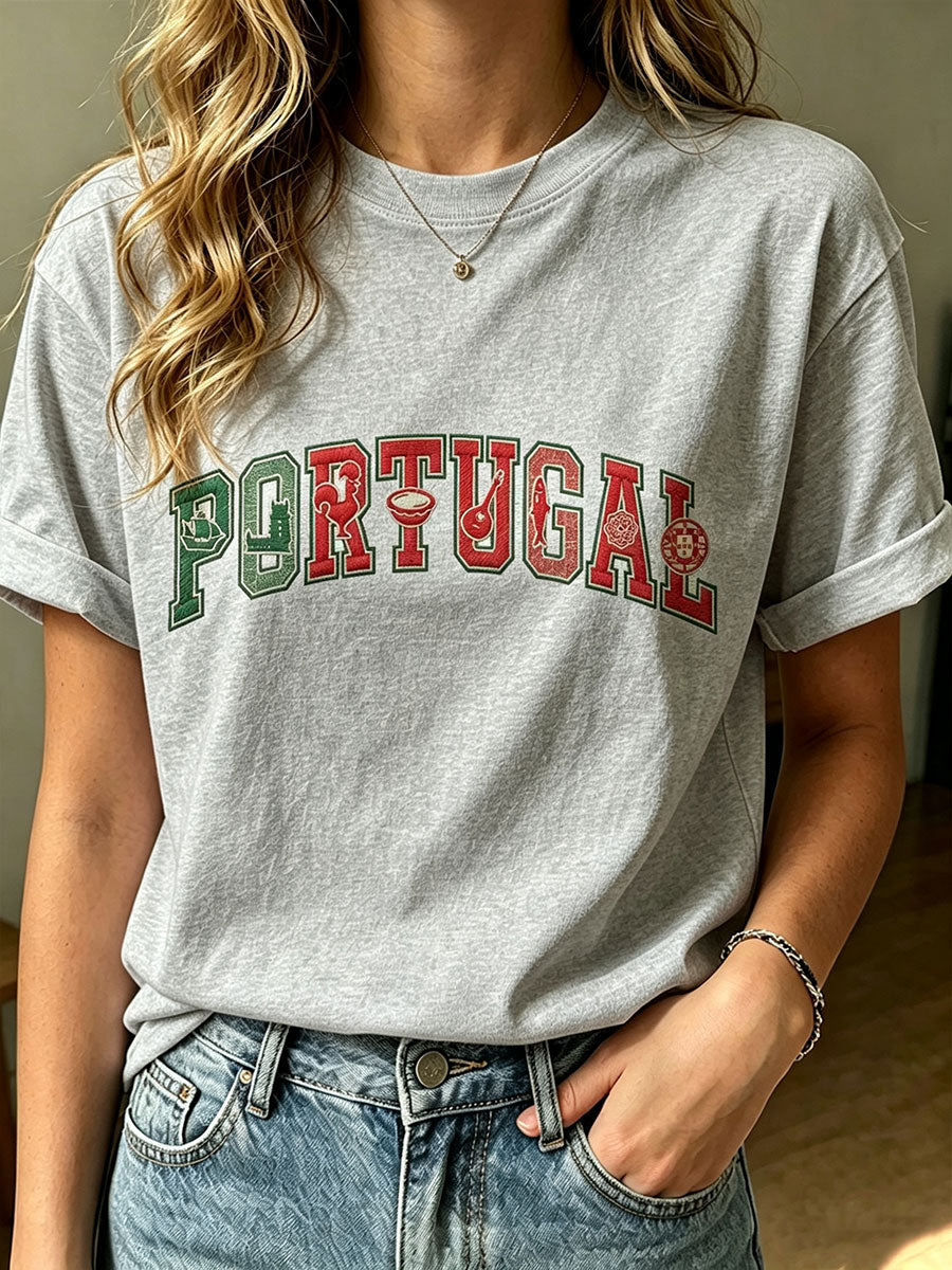 Camiseta Casual Estampada de Mulher de Portugal