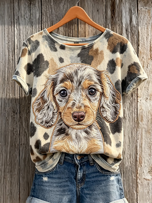 Único Dachshund cão & cão casaco padrão impressão t-shirt de manga curta das mulheres