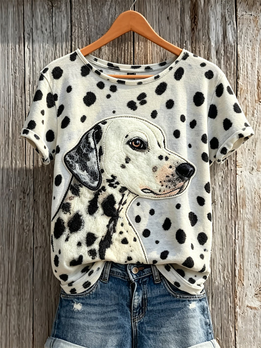Cão dálmata & cão casaco padrão impressão t-shirt de manga curta feminino