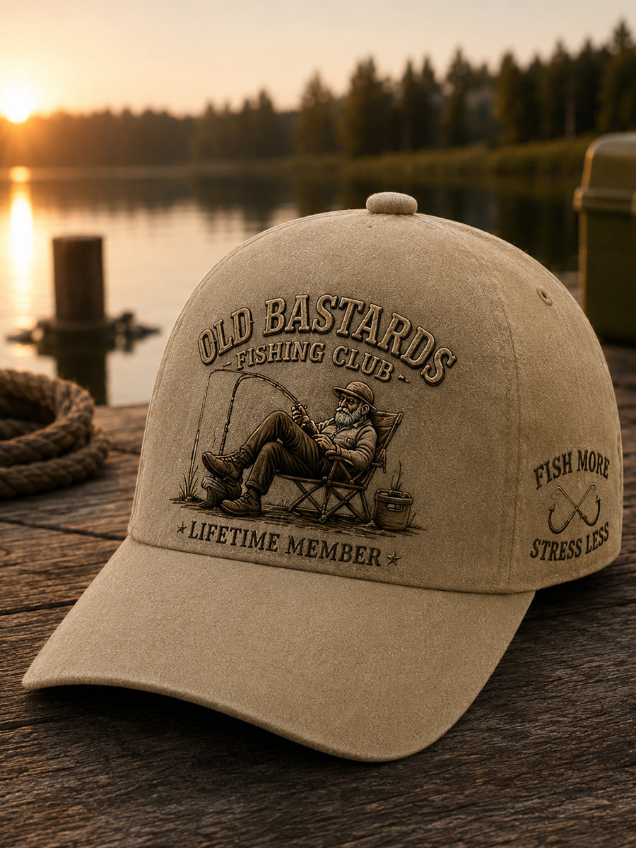 Unisex engraçado velho bastardos pesca clube vitalício membro impressão chapéu
