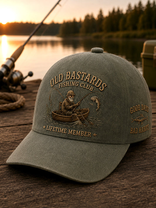Boné estampado unissex de membro vitalício do Clube de Pesca dos Velhos Bastardos