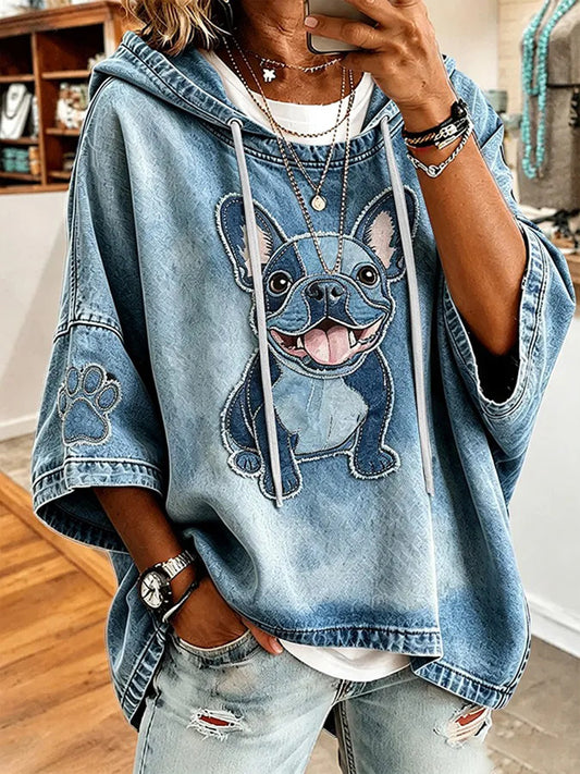 Cão bonito das mulheres imprime Top Casual
