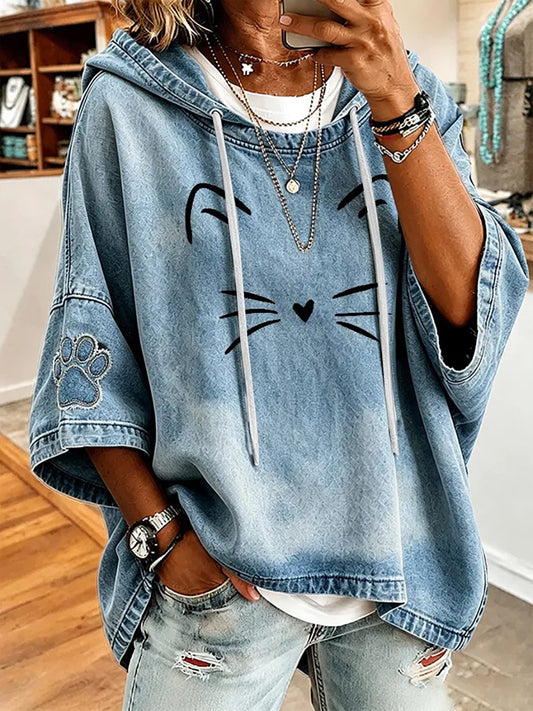 Gato bonito das mulheres imprime Top Casual